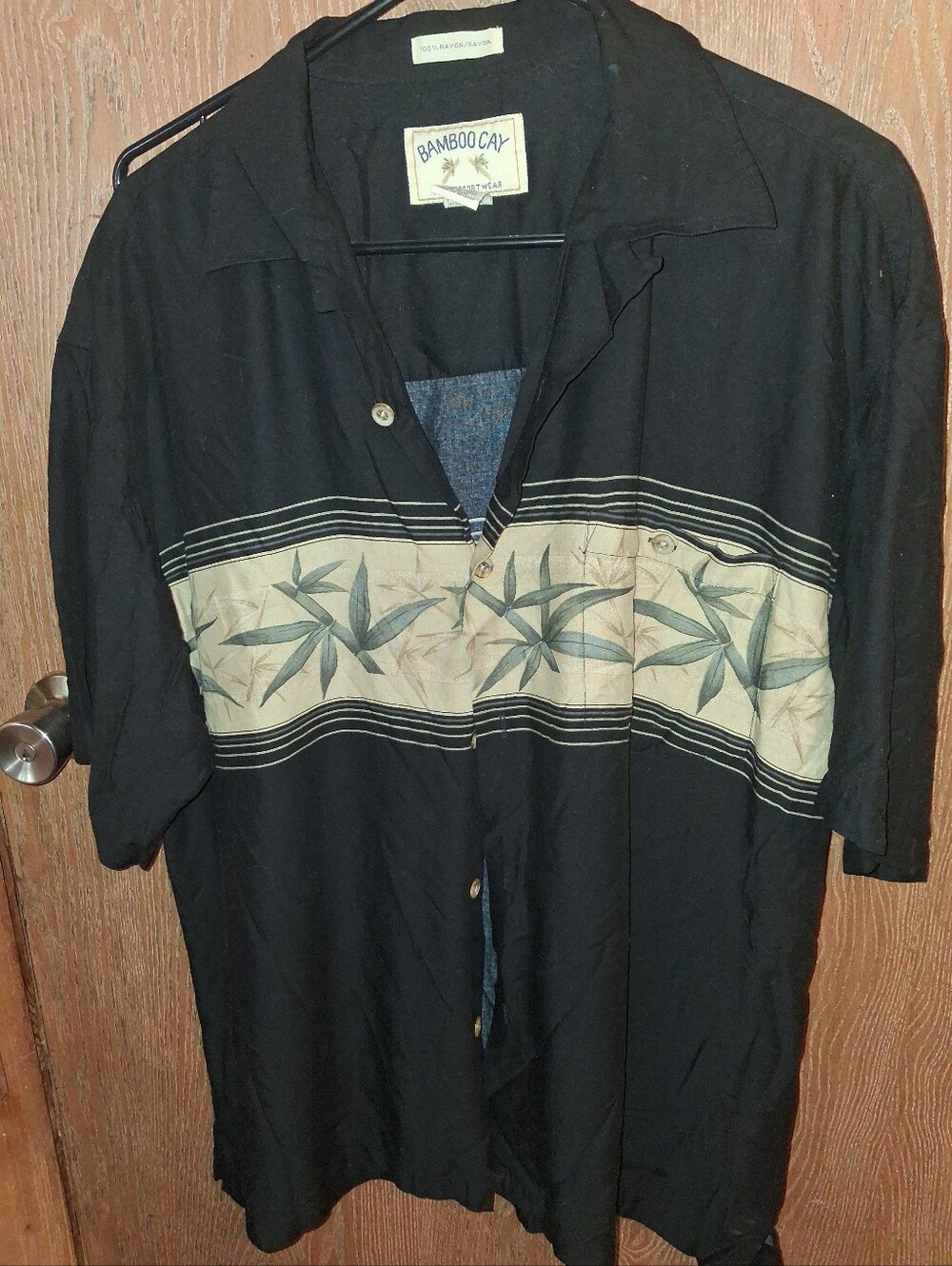 Bamboo Cay Men’s Black Short-Sleeve Hawaiian Shirt with Leaf Band